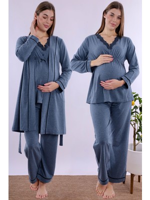 Effortt Indigo Sabahlıklı Hamile Lohusa Pijama Takımı
