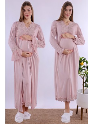 Carpediem Gül Kurusu Sabahlıklı Hamile Lohusa Gecelik Takım