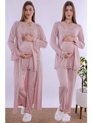 Carpediem Gül Kurusu Sabahlıklı Hamile Lohusa Pijama Takımı