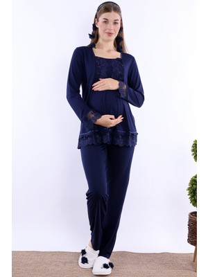 Effortt Lacivert Hamile Lohusa Pijama Takımı