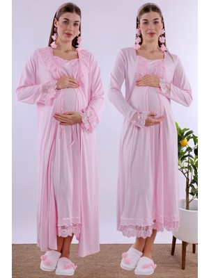Effortt Pembe Sabahlıklı Hamile Lohusa Gecelik Takım