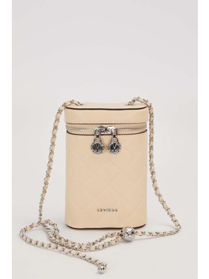 Levidor Silindir Form Kapitone Omuz Çantası-Krem