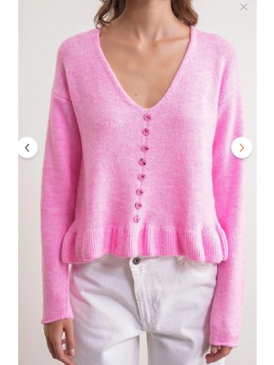 Mixray Fırfır Detaylı V Yaka Triko Kazak Bej *regular Kalıp*