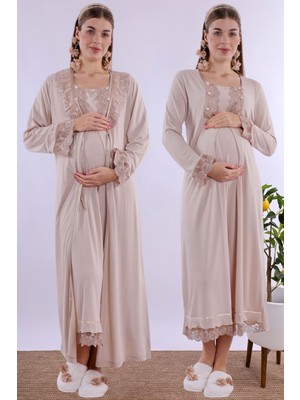 Effortt Bej Sabahlıklı Hamile Lohusa Gecelik Takım