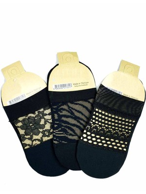 Beruflic 3 Adet Önü Transparan Kadın Fantezi Desenli Babet Çorap