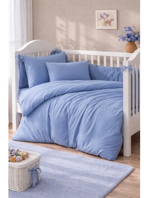 Vionetta Ranforce %100 Pamuk Indigo Düz Renk Lastikli  Çarşaflı  2 Yastıklı  Bebek Nevresim Takımı