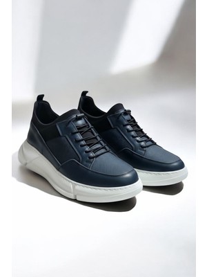 Zueofficial Hakiki Deri Erkek Lacivert Spor Ayakkabı