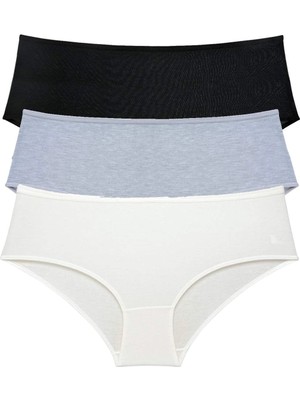 Beruflic 3 Adet Kadın Yüksek Bel Bato Külot Siyah Gri Krem