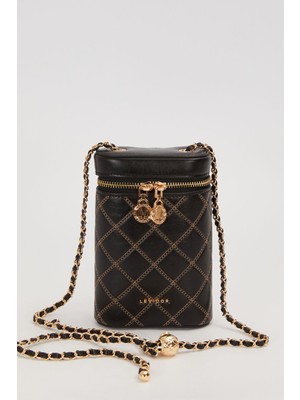 Levidor Silindir Form Kapitone Omuz Çantası-Siyah