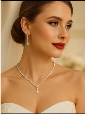 Ümaks Silvers Zarif Zirkon Taşlı Gümüş Kolye Küpe Seti – Özel Gün Takı Takımı