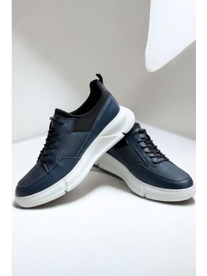 Zueofficial Hakiki Deri Erkek Lacivert Spor Ayakkabı