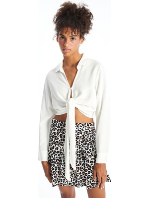 Lc Waikiki Yeni Sezon Gömlek Yaka Düz Uzun Kollu Keten Karışımlı Kadın Bluz