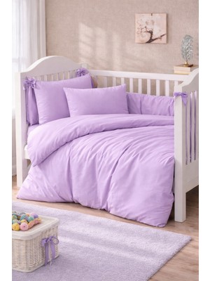 Vionetta Ranforce % 100 Pamuk Lila Düz Renk Lastikli Çarşaflı 2 Yastıklı Bebek Nevresim Takımı