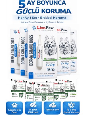 Lion Paw 2'li Set Köpek 10-20 kg Bitkisel Iç Dış Anti  Ense Bitkisel Damla Seti - 5 Damla 5 Tablet