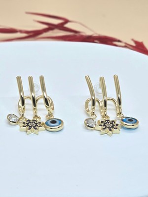 Zirkon Taş Detaylı Gold Sarmal Küpe