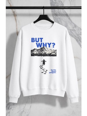 Fuddy Moda Oversize Unisex But Why Nihilist Yalnız Penguen Baskılı Bisiklet Yaka Kapüşonsuz Sweatshirt