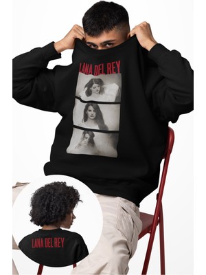 Fuddy Moda Unisex Oversize Lana Del Rey Ense Baskılı Bisiklet Yaka Kapüşonsuz Sweatshirt