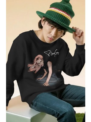 Fuddy Moda Unisex Oversize Lady Gaga Baskılı Bisiklet Yaka Kapüşonsuz Sweatshirt
