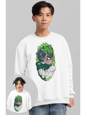 Fuddy Moda Oversize Rock Lee Baskılı Kapüşonsuz Sweatshirt, Unisex Naruto Anime Temalı Bisiklet Yaka Sweat