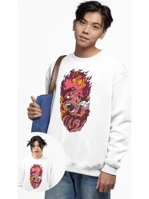 Fuddy Moda Oversize Might Guy Baskılı Kapüşonsuz Sweatshirt, Unisex Naruto Anime Temalı Bisiklet Yaka Sweat