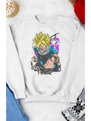 Fuddy Moda Oversize Dragon Ball Broly Baskılı Kapüşonsuz Sweatshirt, Unisex Anime Temalı Bisiklet Yaka Sweat