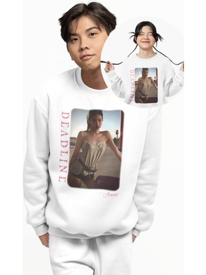 Fuddy Moda Unisex Oversize Jennie Deadline Blackpink Baskılı Bisiklet Yaka Kapüşonsuz Sweatshirt