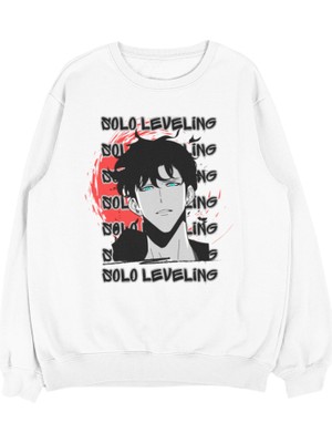 Fuddy Moda Oversize Solo Leveling Yazılı Kapüşonsuz Sweatshirt, Unisex Anime Temalı Bisiklet Yaka Sweat