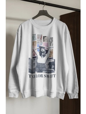 Fuddy Moda Unisex Oversize Taylor Swift Resimli Eras Tour Baskılı Bisiklet Yaka Kapüşonsuz Sweatshirt