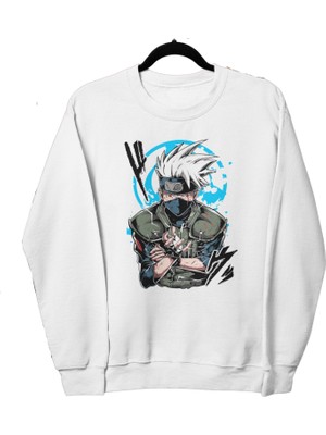 Fuddy Moda Oversize Kakashi Hatake Baskılı Kapüşonsuz Sweatshirt,unisex Naruto Anime Bisiklet Yaka Sweat