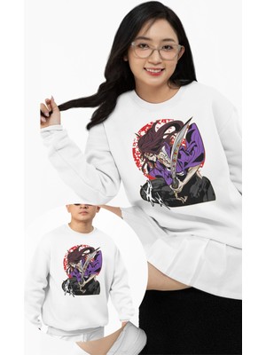 Fuddy Moda Oversize Kokushibo Baskılı Kapüşonsuz Sweatshirt, Unisex Demon Slayer Anime Bisiklet Yaka Sweat