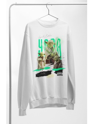 Fuddy Moda Unisex Oversize Starwars Yoda Baskılı Kapüşonsuz Bisiklet Yaka Sweatshirt