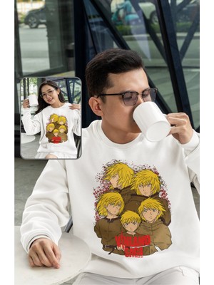 Fuddy Moda Oversize Vinland Saga Thorfinn Baskılı Kapüşonsuz Sweatshirt, Unisex Anime Bisiklet Yaka Sweat