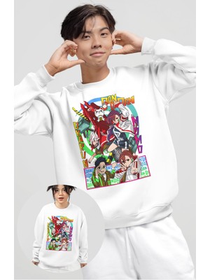 Fuddy Moda Oversize Dandadan Baskılı Kapüşonsuz Sweatshirt, Unisex Anime Temalı Bisiklet Yaka Sweat