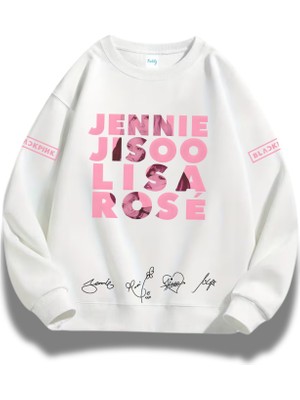 Fuddy Moda Unisex Oversize Kpop Müzik Blackpink Üyeleri Kol Baskılı Bisiklet Yaka Kapüşonsuz Sweatshirt