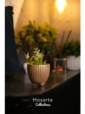 Mosarte Yivli Tasarım Yuvarlak Mini Alçı Vazo / Dekoratif Obje