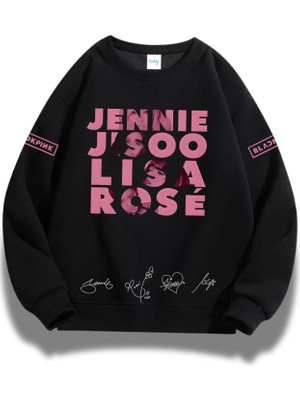 Fuddy Moda Unisex Oversize Kpop Müzik Blackpink Üyeleri Kol Baskılı Bisiklet Yaka Kapüşonsuz Sweatshirt