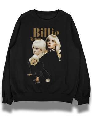 Fuddy Moda Unisex Oversize Resimli Billie Eilish Baskılı Bisiklet Yaka Kapüşonsuz Sweatshirt