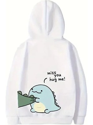 Sevgililer Günü Özel Unisex Kapüşonlu Baskılı Oversize Sweatshirt - Beyaz