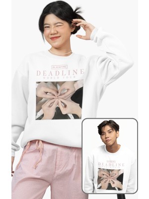 Fuddy Moda Unisex Oversize Blackpink Deadline World Tour Baskılı Bisiklet Yaka Kapüşonsuz Sweatshirt