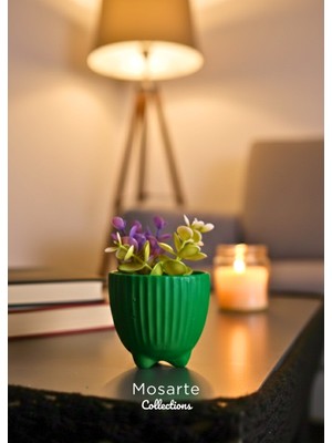 Mosarte Yivli Tasarım Yuvarlak Mini Alçı Vazo / Dekoratif Obje