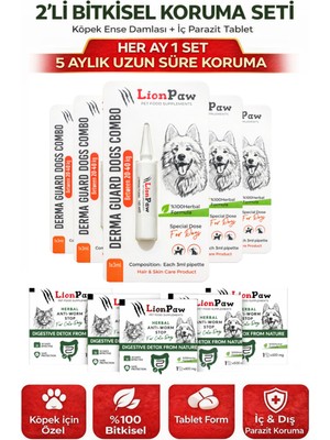Lion Paw 2'li Set Köpek 20-40 kg Bitkisel Iç Dış Anti  Ense Bitkisel Damla Seti - 5 Damla 5 Tablet