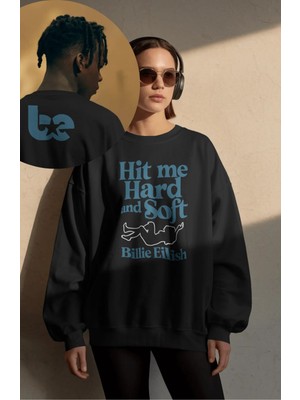 Fuddy Moda Unisex Oversize Blue Be Billie Eilish Ense Baskılı Bisiklet Yaka Kapüşonsuz Sweatshirt