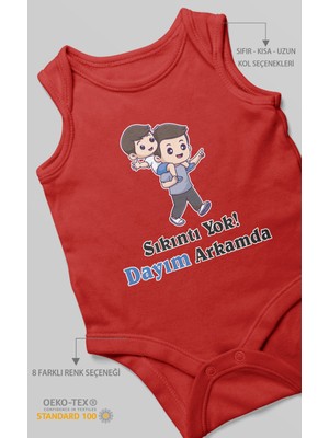 Morivo Kids Sıkıntı Yok! Dayım Arkamda Baskılı Bebek Zıbını – Çıtçıtlı Body | %100 Pamuk Sıfır Kol