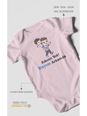 Morivo Kids Sıkıntı Yok! Dayım Arkamda Baskılı Bebek Zıbını – Çıtçıtlı Body | %100 Pamuk Kısa Kol