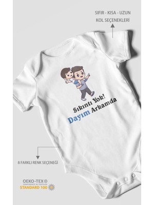 Morivo Kids Sıkıntı Yok! Dayım Arkamda Baskılı Bebek Zıbını – Çıtçıtlı Body | %100 Pamuk Kısa Kol