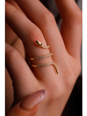 925 Ayar Gümüş Taşlı Yılan Figürlü Ayarlanabilir Kadın Yüzük