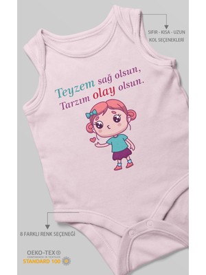 Morivo Kids Teyzem Sağ Olsun,tarzım Olay Olsun Baskılı Bebek Zıbını – Çıtçıtlı Body | %100 Pamuk Sıfır Kol
