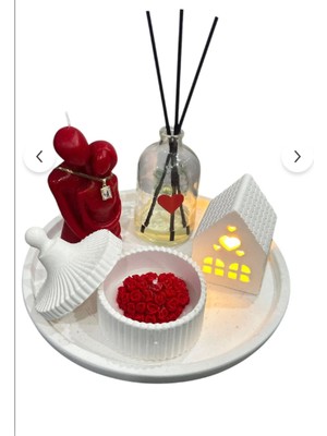 Sevgililer Günü Hediyesi Seti Kolye, Pilli Işıklı Ev,sevgili Mum,kutu Mum,koku Şişesi, Sunum Tepsisi