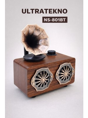 UltraTekno NS-801BT Gerçek Ahşap Gramofon Tipi Bluetooth Hoparlör Fm Radyo