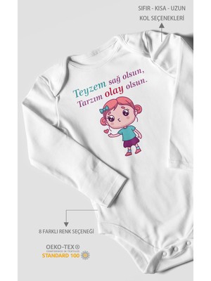 Morivo Kids Teyzem Sağ Olsun,tarzım Olay Olsun Baskılı Bebek Zıbını – Çıtçıtlı Body | %100 Pamuk Uzun Kol